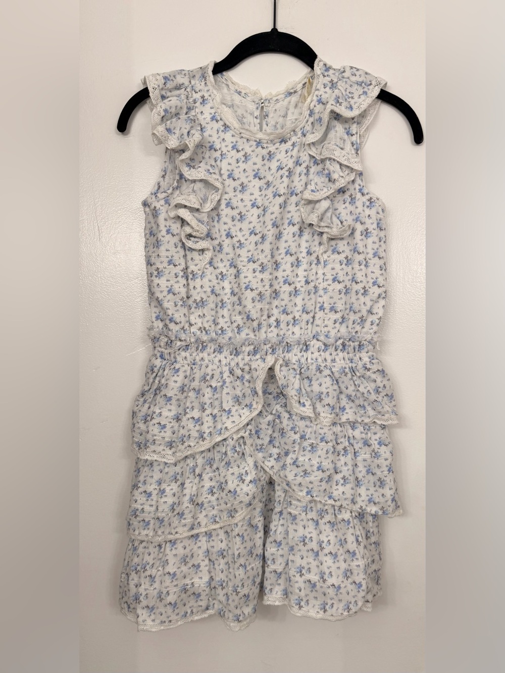 LoveShackFancy Decker Floral Ruffle Lace Trim Tiered Cotton Dress Size 12